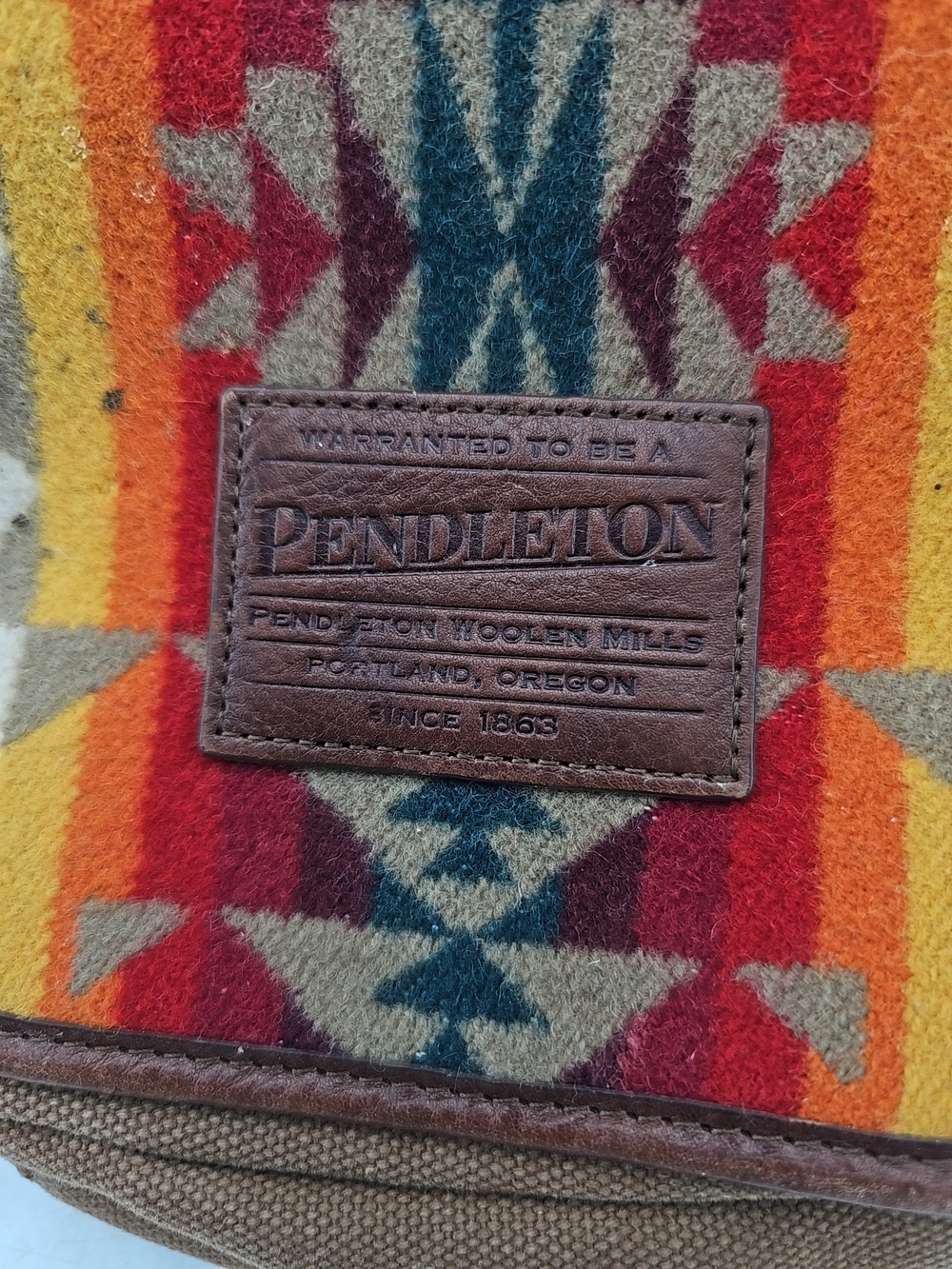 Pendleton Brown Canvas Messenger with Multicolor Geometric Panel - Picture 3 of 9